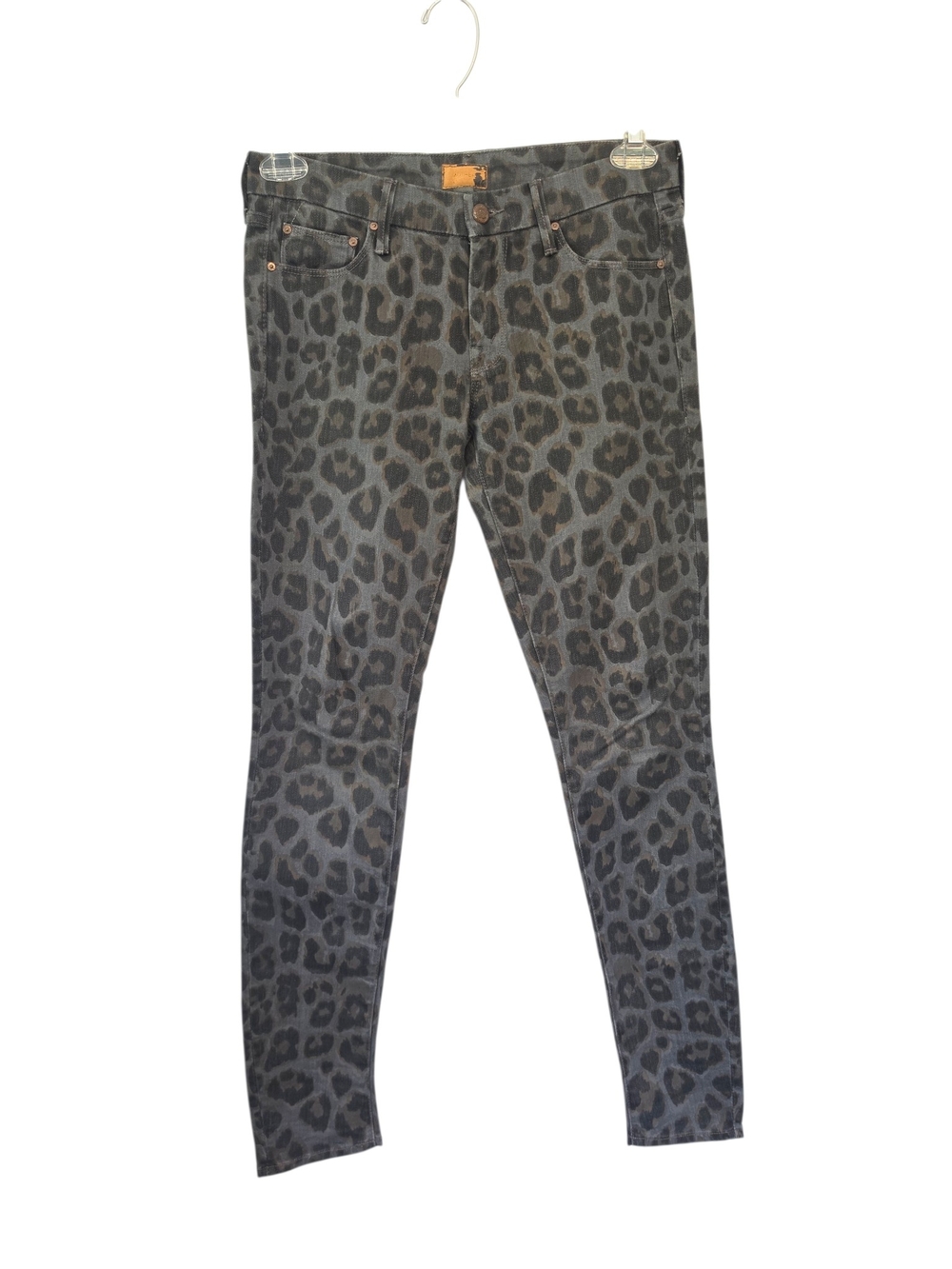 MOTHER The Looker In Paw Leopard Print Jeans Denim Gray Black Skinny Size 27